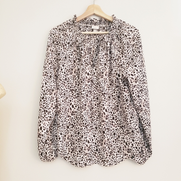 A New Day Long Sleeve Animal Print Blouse Brown Size Small - Picture 10 of 11